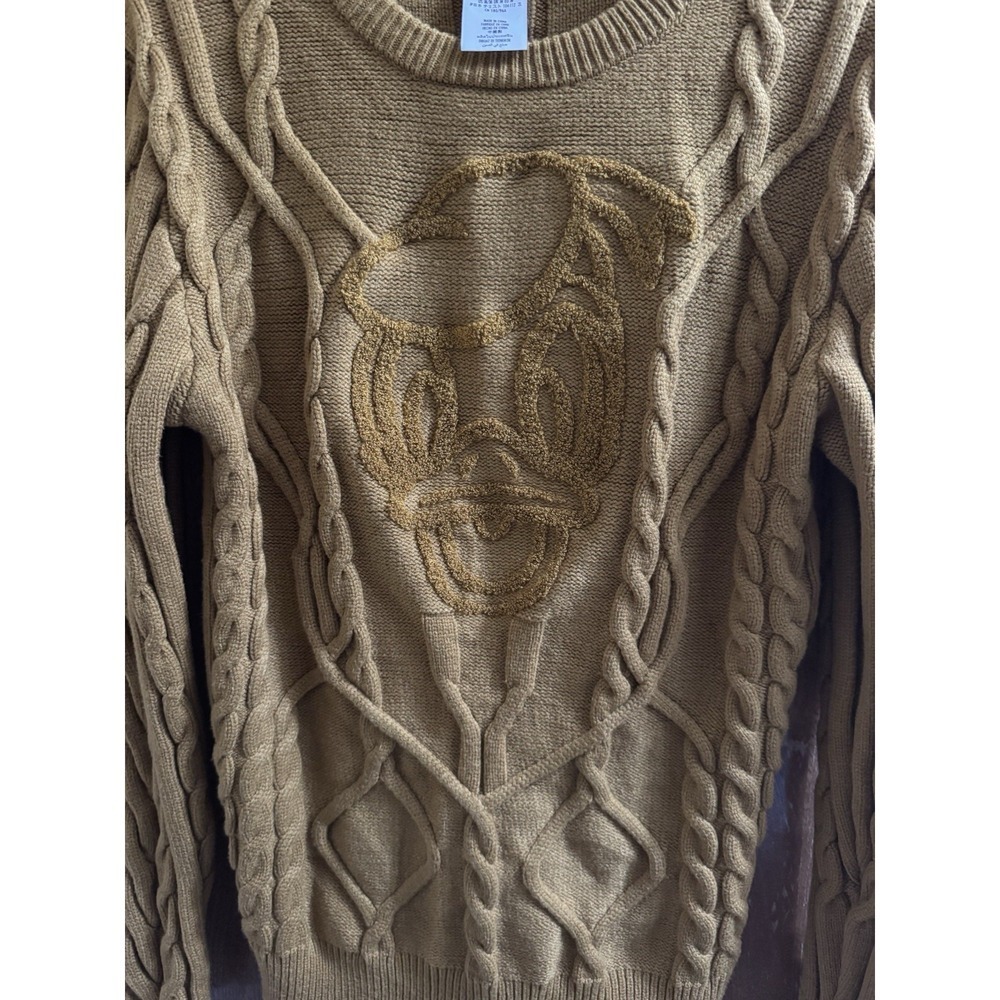 DISNEY Donald Duck Cable Knit Sweater Gold Yellow Size M Braided Fabric Soft - Picture 2 of 8